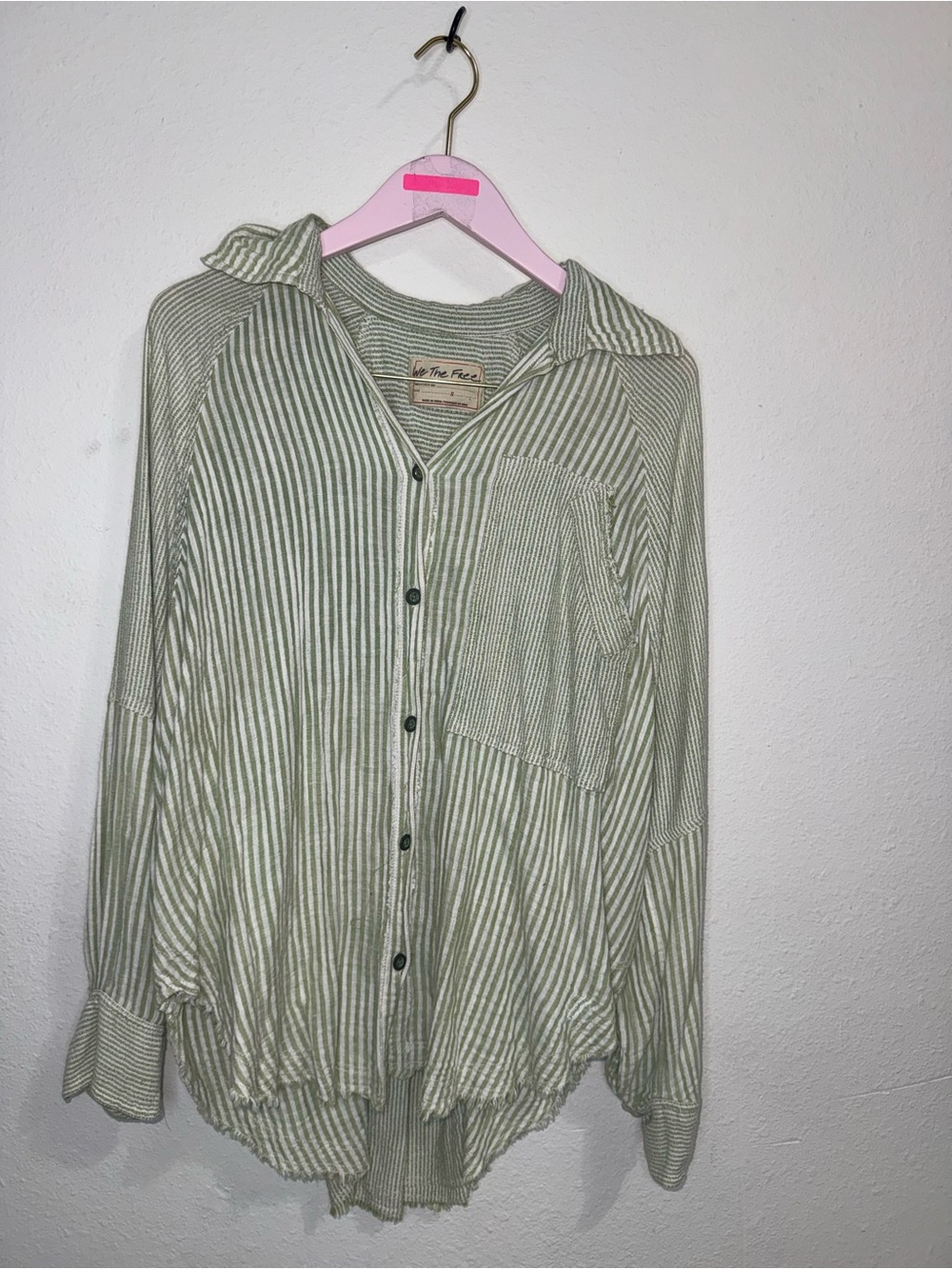Free People Indigo Skies Stripe Button-Down Shirt Sage Green